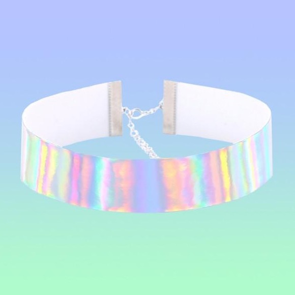 NEW🌈 Holographic Rainbow Choker Necklace Hologram - Picture 2 of 4
